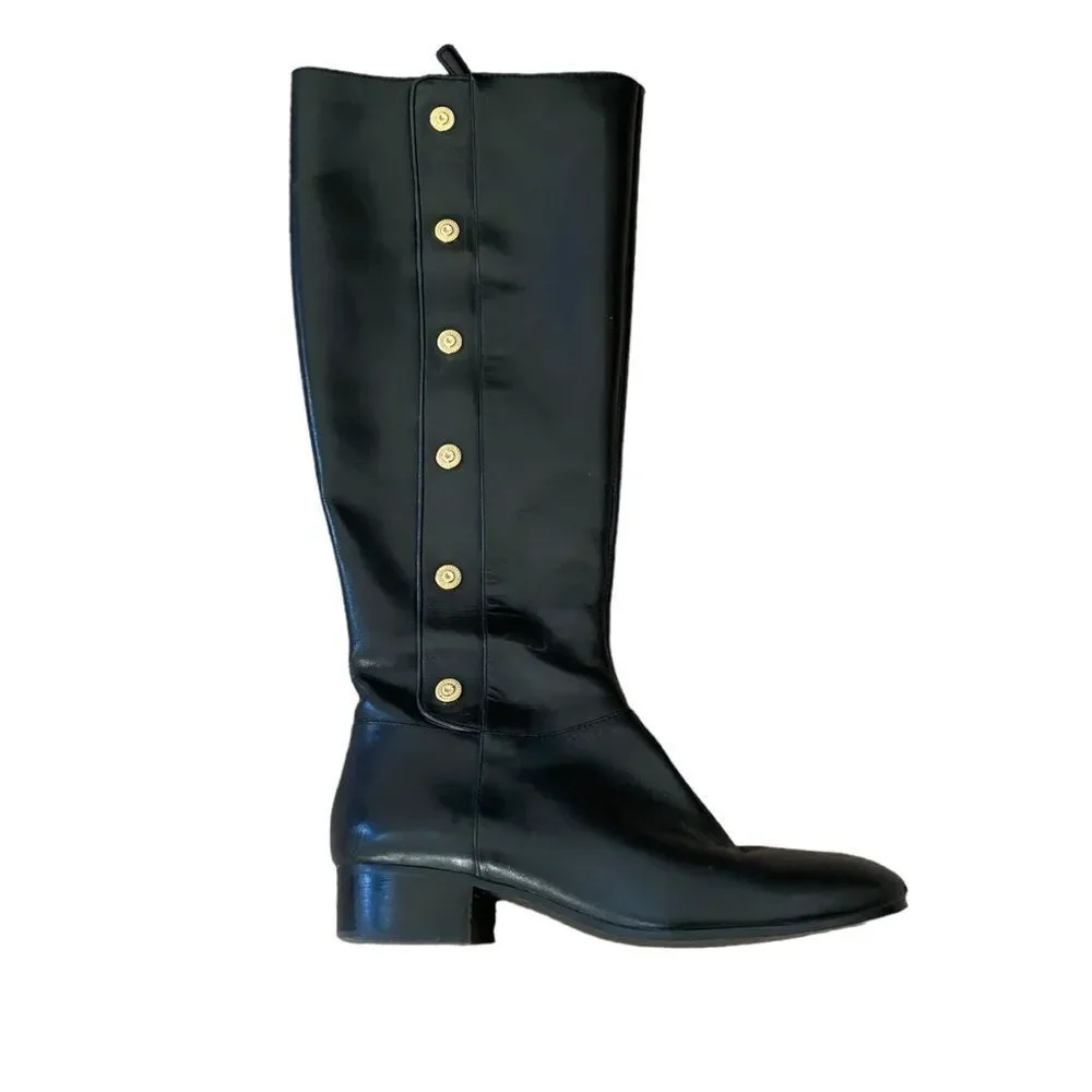 Nine West Oreyan Tall Black Leather Riding Boots Gold Button Details US Size 8.5 - Picture 2 of 10